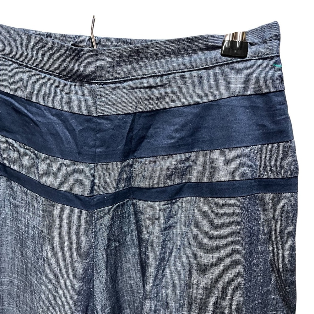 eShakti Blue Chambray Wide-Leg Pants with Dark Blue Waist Accents - Picture 2 of 14